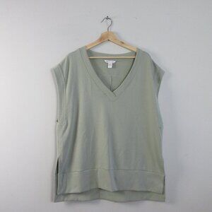 Athleta Retroterry Women's V-Neck Sweater Vest L Green Cotton Blend Athletic 328